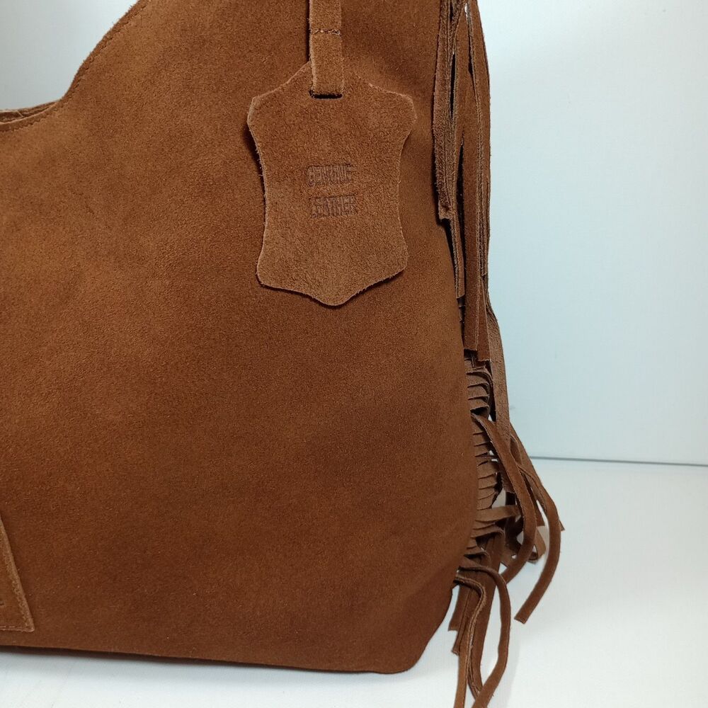 NWT Haute Hippie Style Brown Suede Leather Fringe Hobo Shoulder Bag Boho Purse - Picture 4 of 10